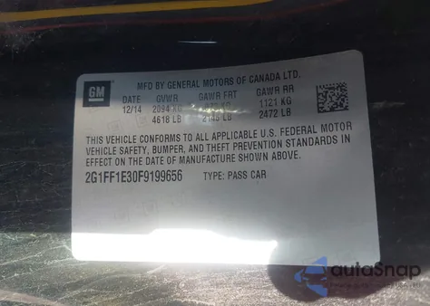 2015 Chevrolet Camaro 2Lt z USA, uszkodzony, nr VIN 2G1FF1E30F9199656